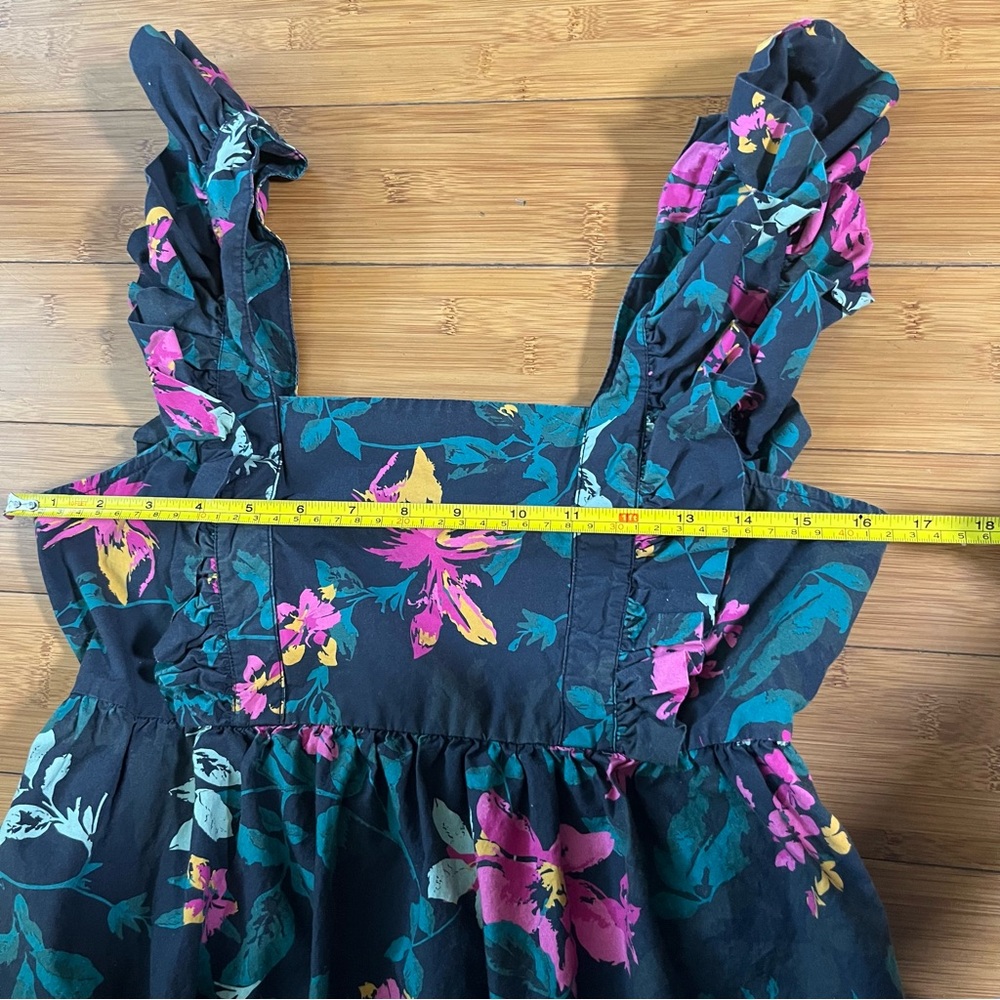 The Drop Navy Jewel Tone Poplin Cotton Floral Ruffle Square Neck Maxi Dress - Picture 8 of 14